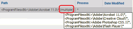 The Multiple label with the tooltip displaying all rule processes.