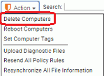 The action menu with Delete Computers highlighted