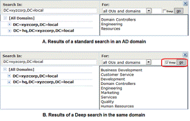 The AD Object Browser showing the results of a deep multi-level search