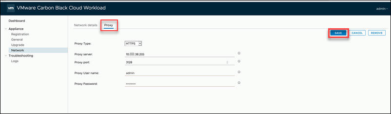 The Proxy tab for setting up proxy configuration.