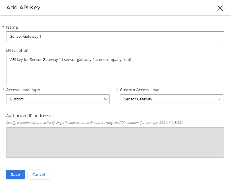 Setting the access level for a Sensor Gateway instance.