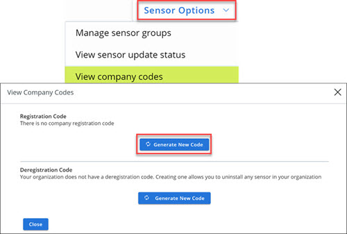 The View Company Codes page from where you can generate a company registartion code.