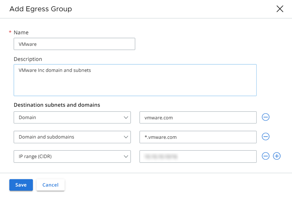 Sample Add Egress Group form