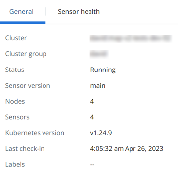 General tab on Inventory>Kubernetes>Clusters