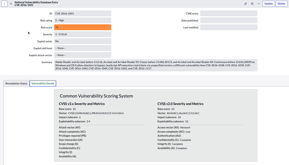 View vulnerable items in the NVD table in ServiceNow