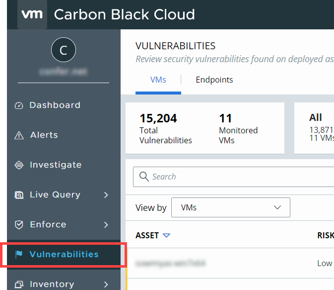 Accessing vulnerabilities when Carbon Black Container is not enabled.