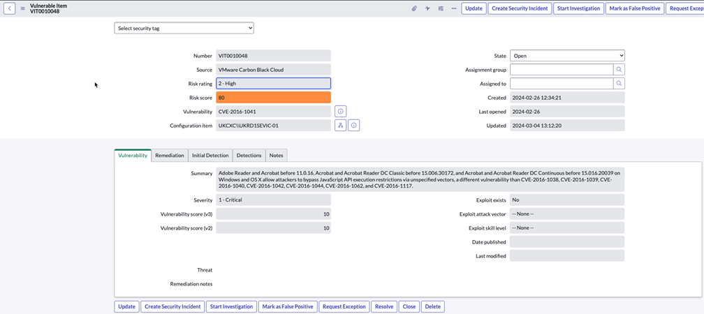 View vulnerabilities details in ServiceNow