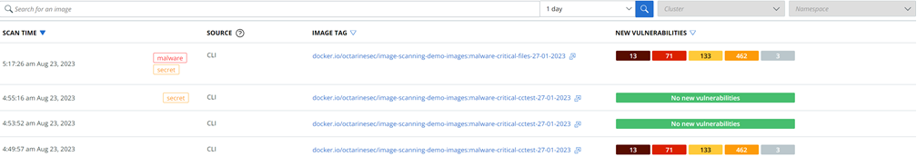 Scan log entries on Container Images page