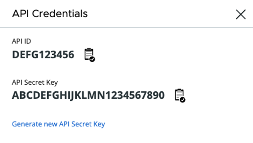 API Secret Key in popup window