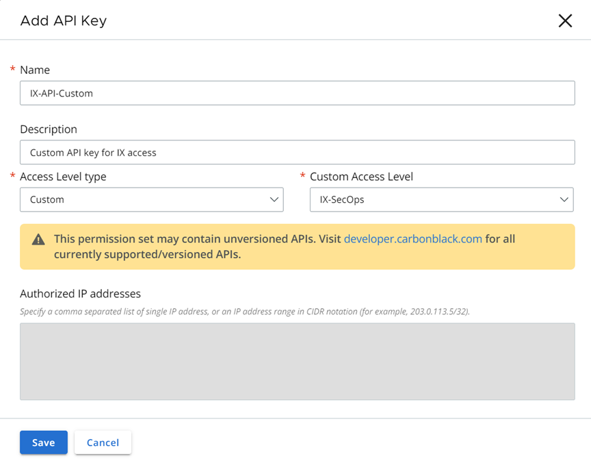 Add an API custom key screenshot