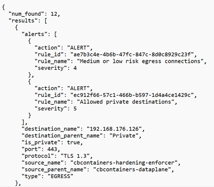 Image of a text file containing Egress network connection data