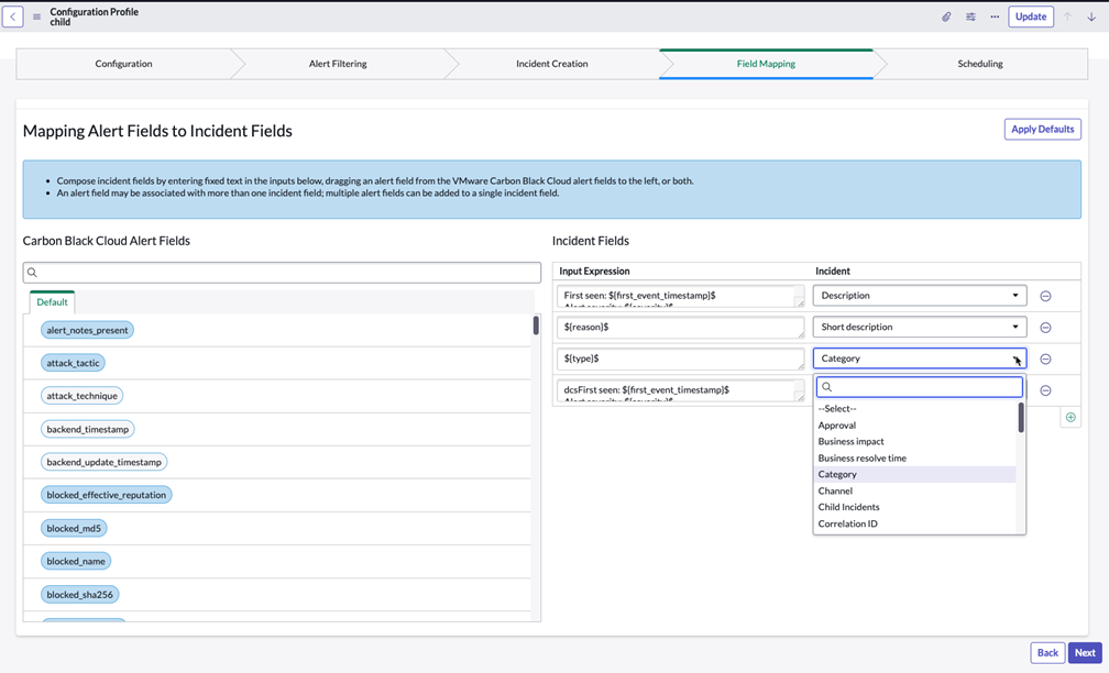 Select Incident or Security Incident fields