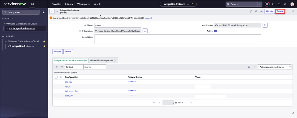 Integration Instance to delete