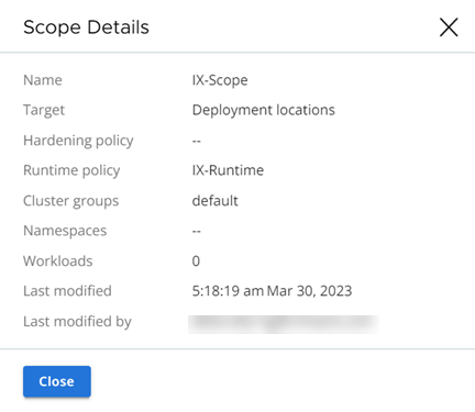 Scope details on the runtime policy page