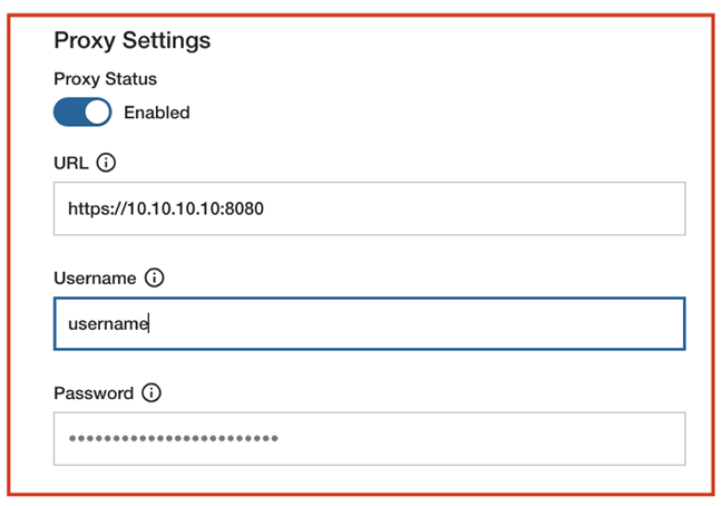 QRadar proxy settings section in the Configuration page