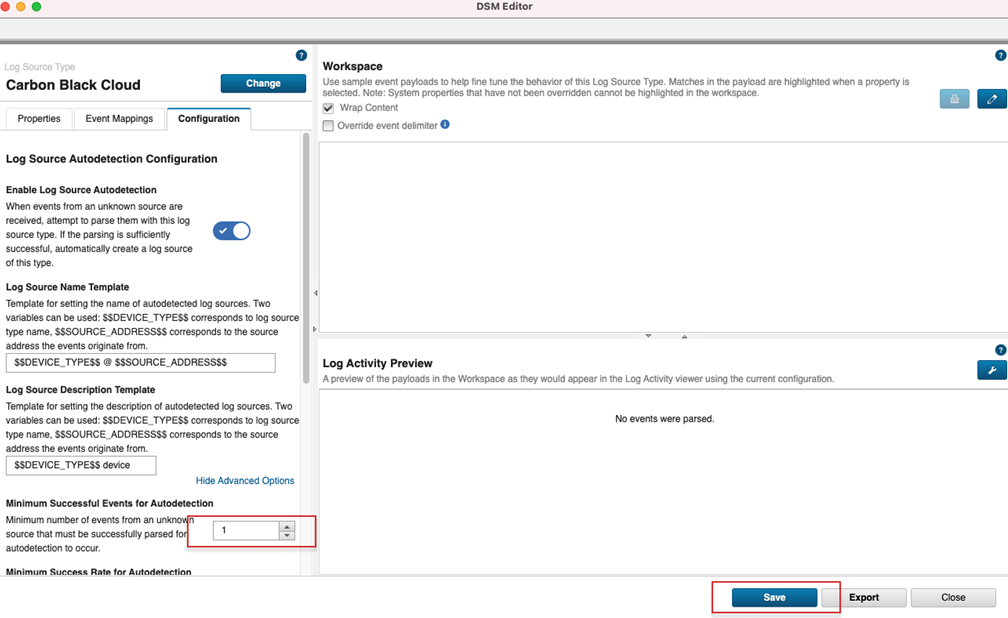 Set Minimum Successful Events for Autodetection to a low number