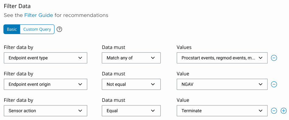 The filter data fields