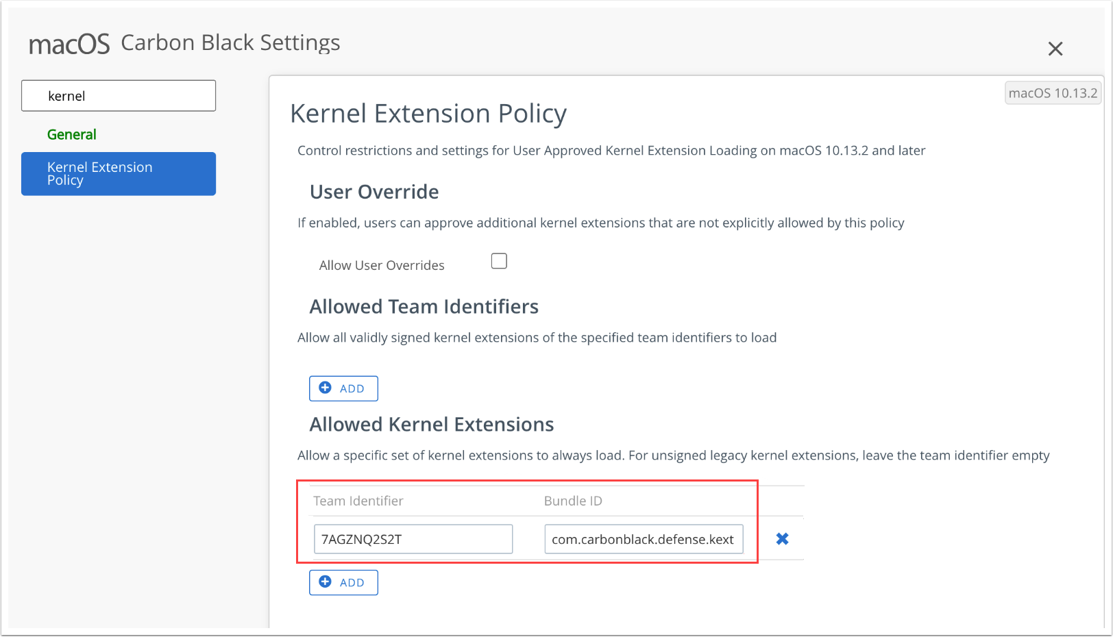 Example of an allowed kernel extension.