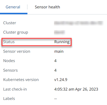 Sensor status highlighted on the General tab