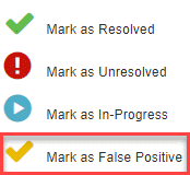The status column displaying a mark as false positive option