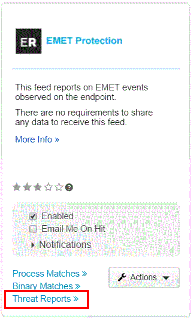 The EMET threat panel displaying the threat reports link