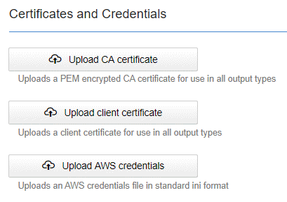 The certificates and credentials in the Event Forwarder Settings page