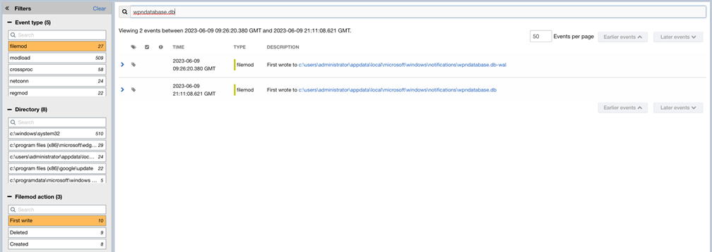 Process Event Search example (3 of 3)