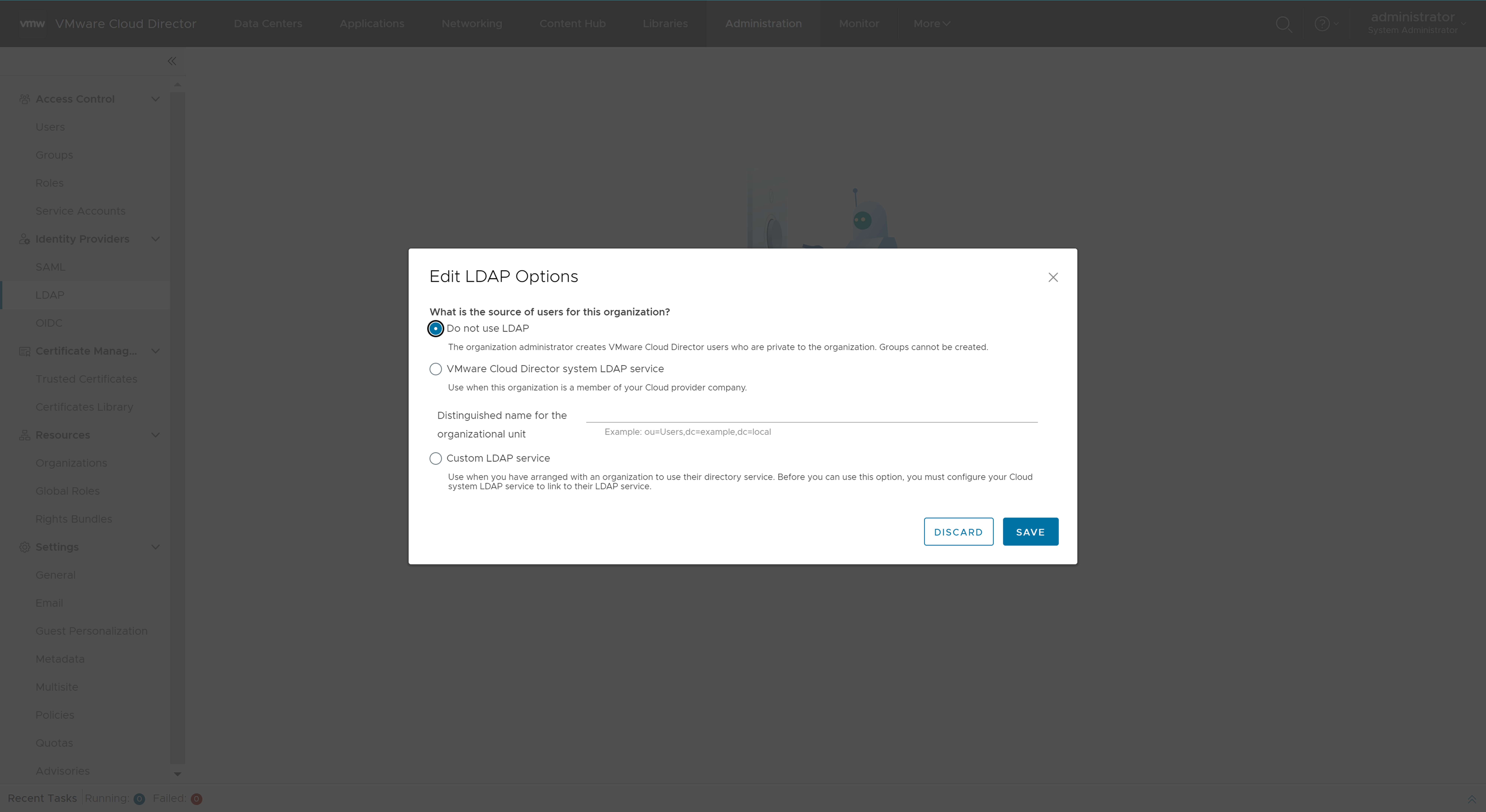 When configuring the LDAP settings you must provide information about the source of users for this organization.