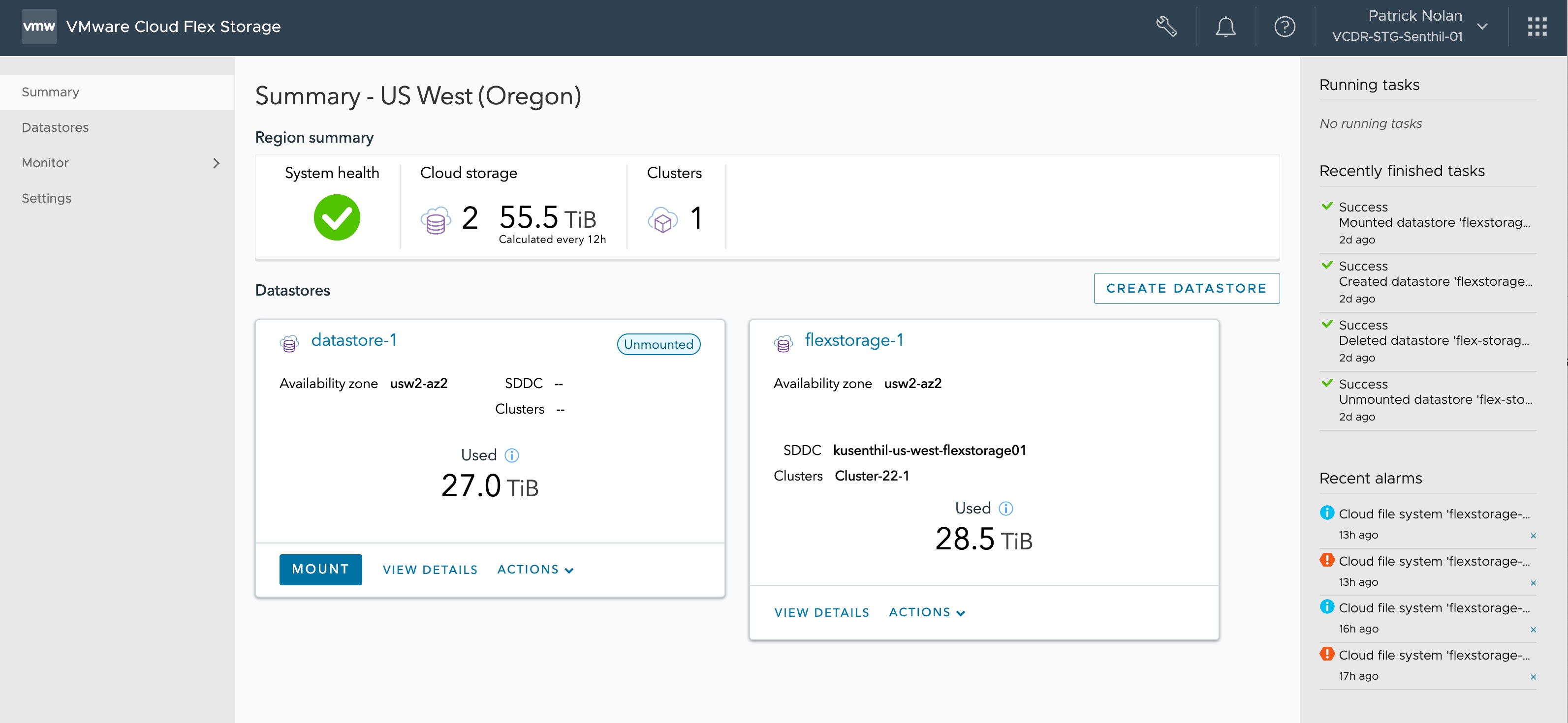 VMware Cloud Flex Storage UI