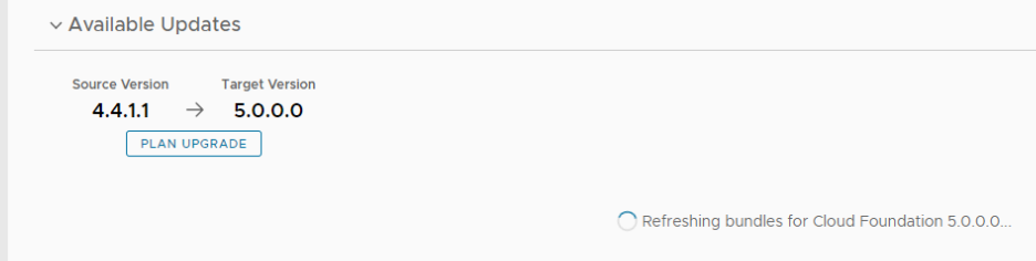 Target version set and SDDC Manager is refreshing bundles