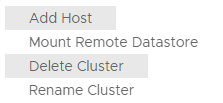 A list of menu options showing Delete Cluster.