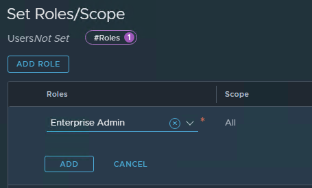 The Set Roles/Scope dialog box.