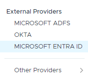 External Providers menu, showing Microsoft Entra ID.