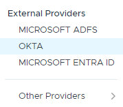 External Providers menu, showing Okta.