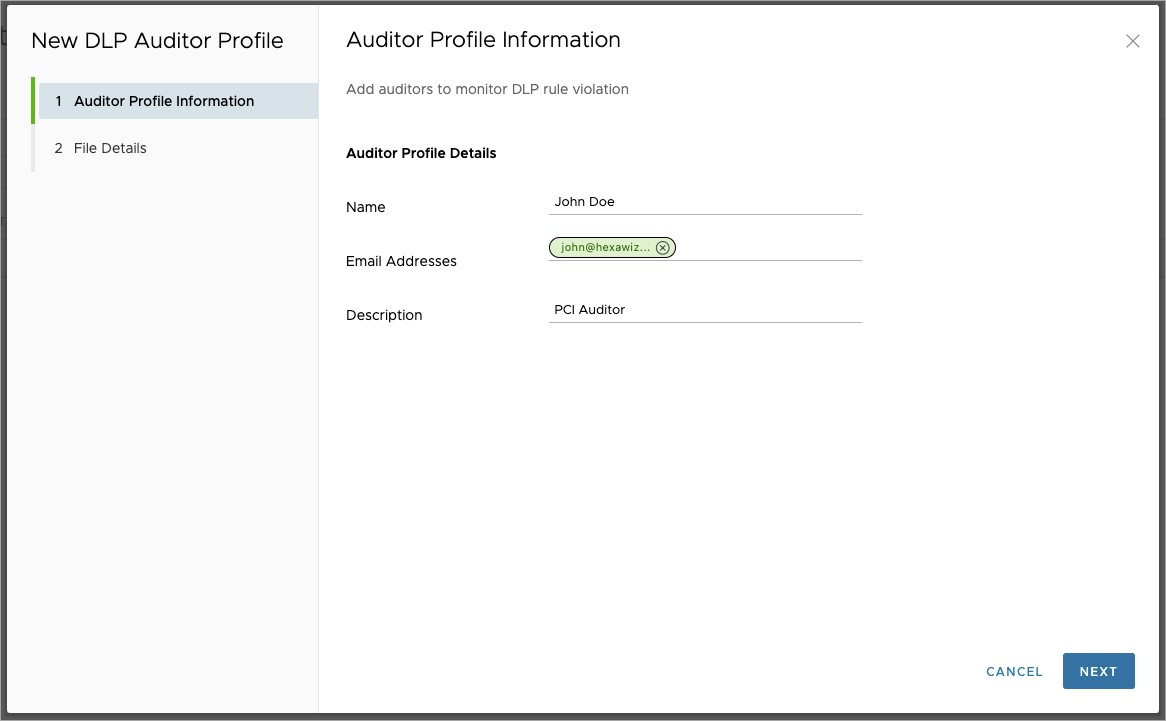 New SLP Auditor Profile, Auditor Profile Information configuration screen.