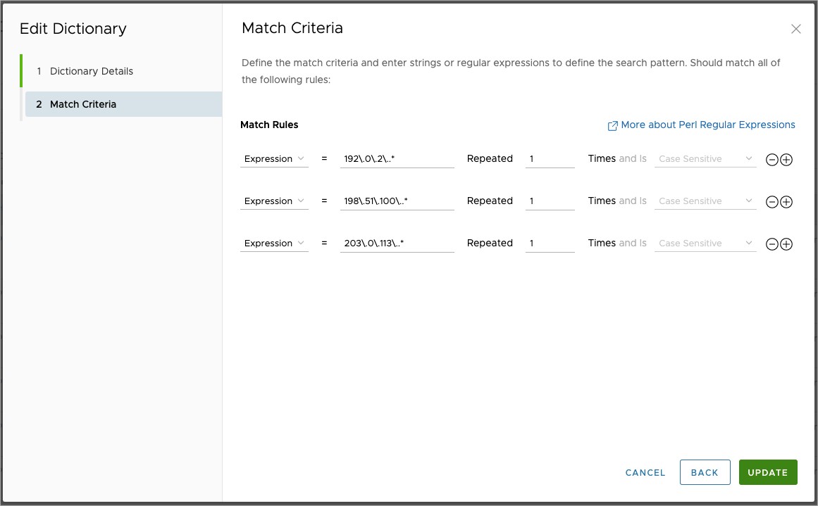 New Dictionary Match Criteria adding additional Match Rules