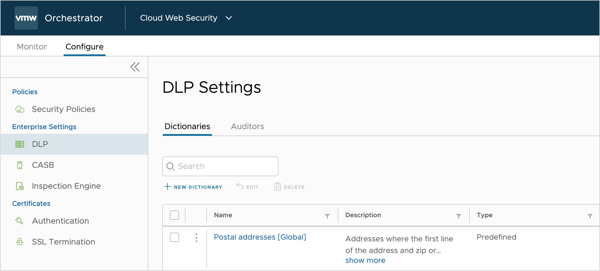 Configure DLP, DLP Settings.