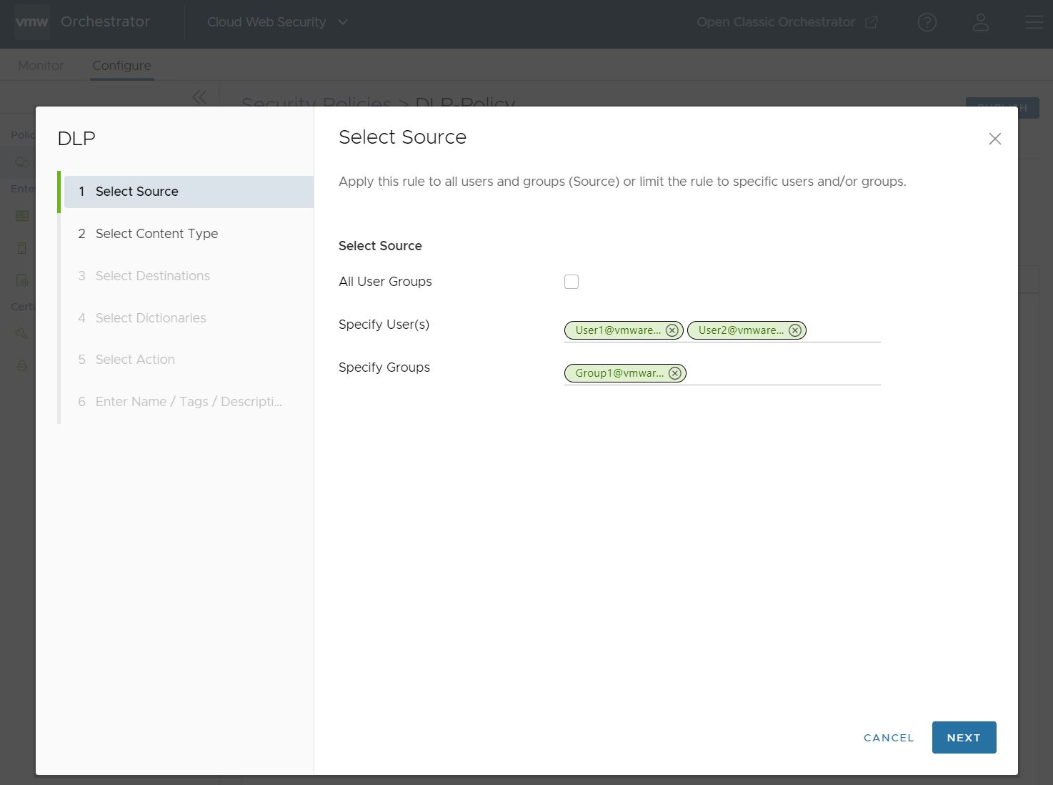 Select source with users and user groups. Only available with IdP configured.