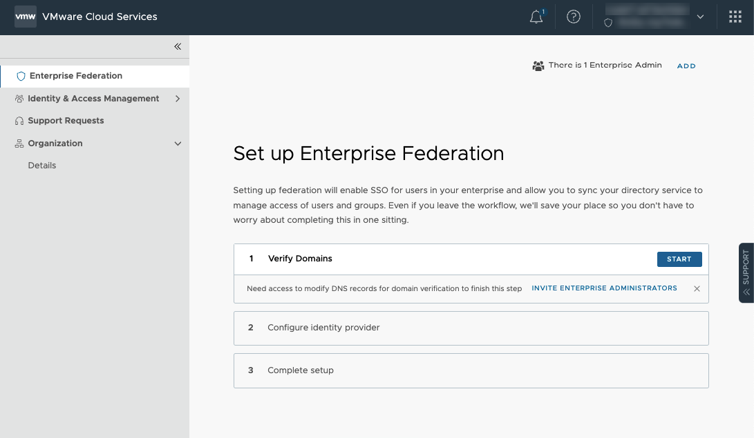 The first step of the Enterprise Federation setup workflow.