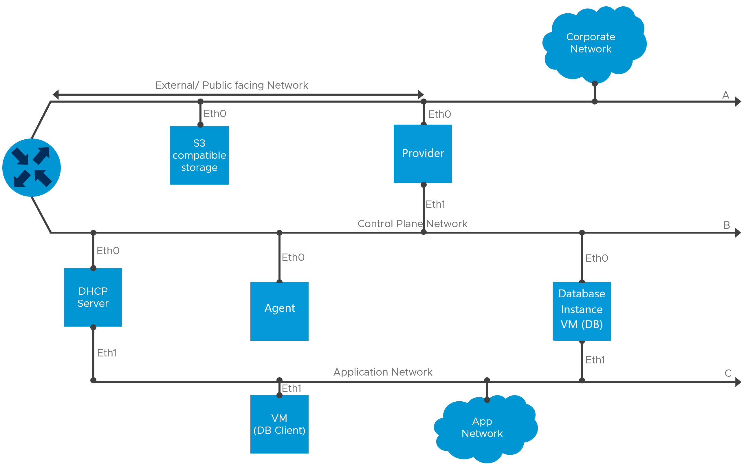 Network Architecture diagram of VMware Data Services Manager