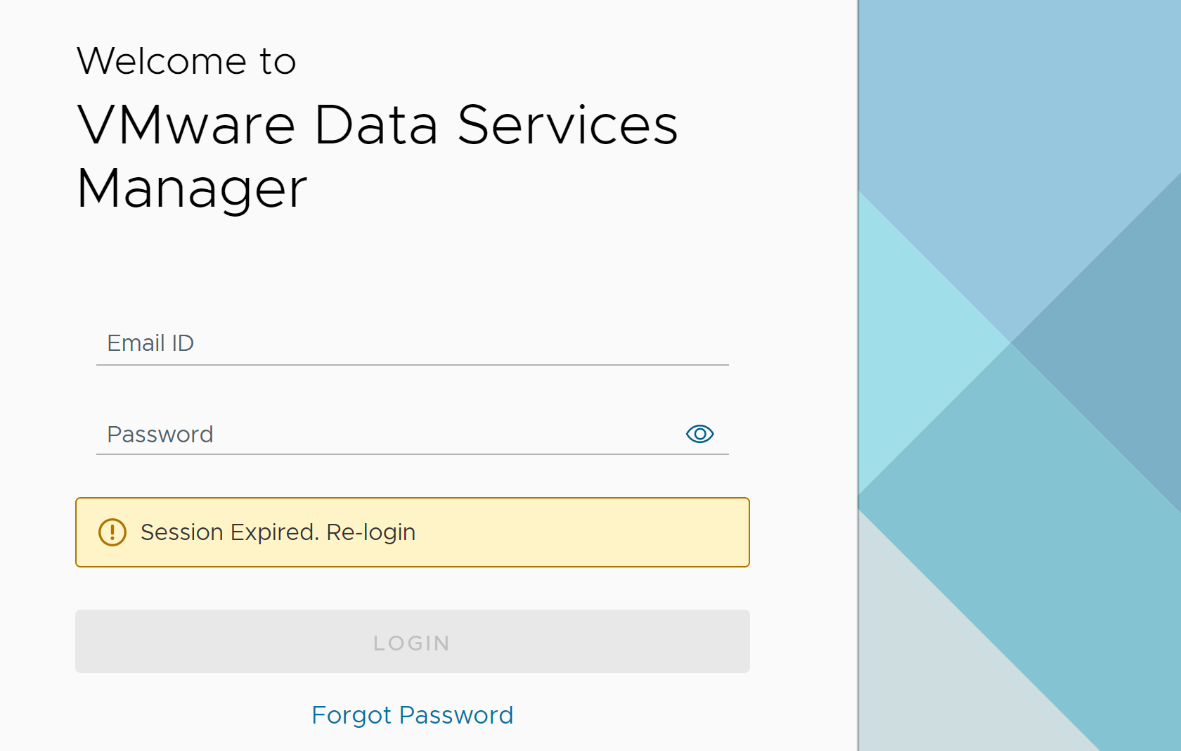 Login Screen of VMware Data Services Manager