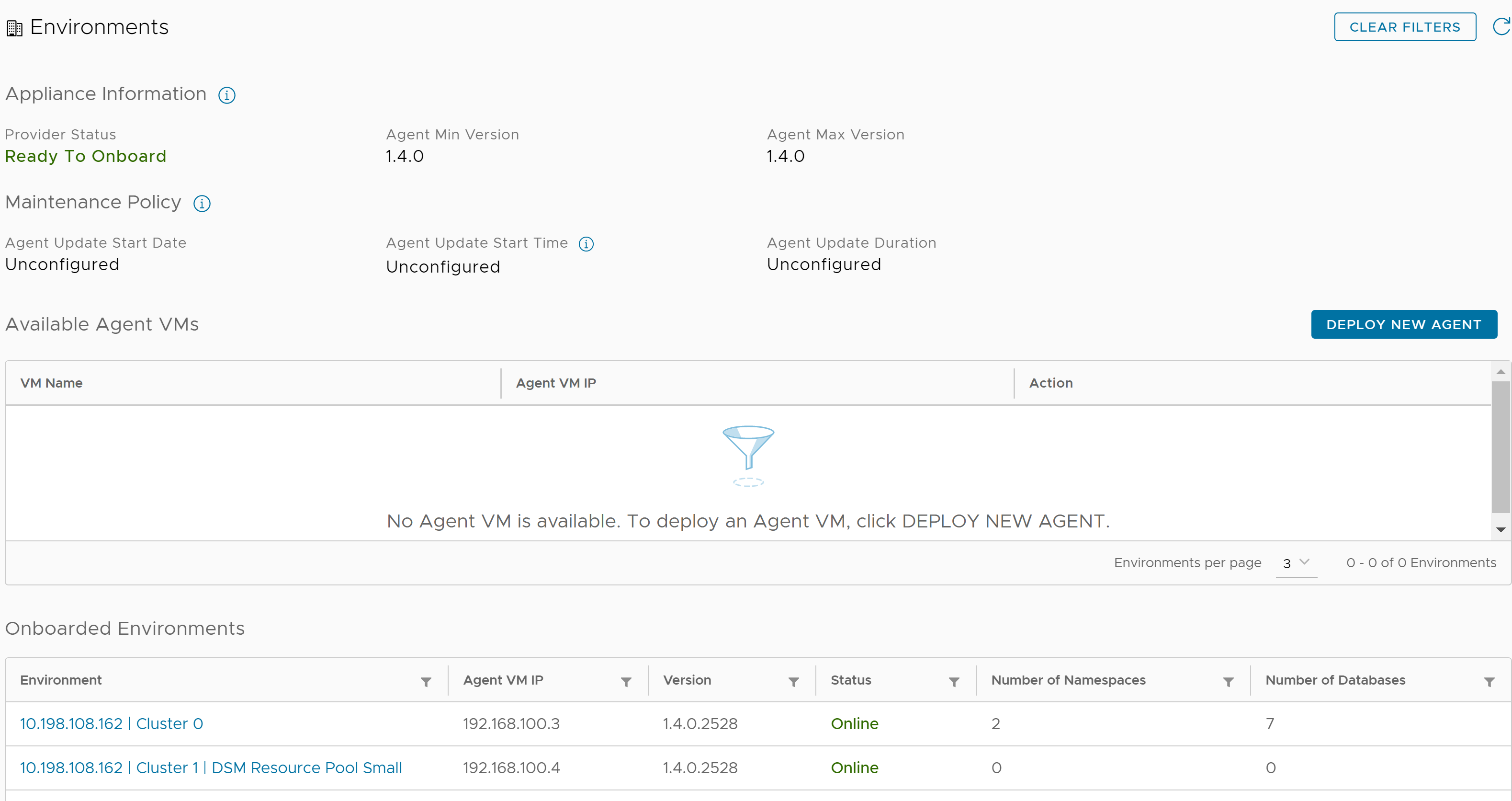 Onboarding Environments to VMware Data Services Manager