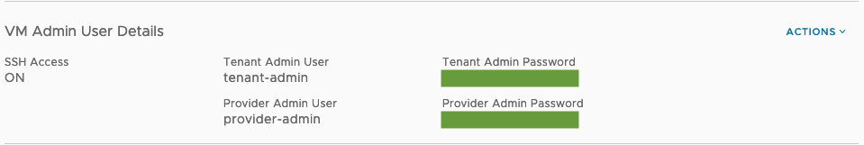 Admin User Details of the Database VM