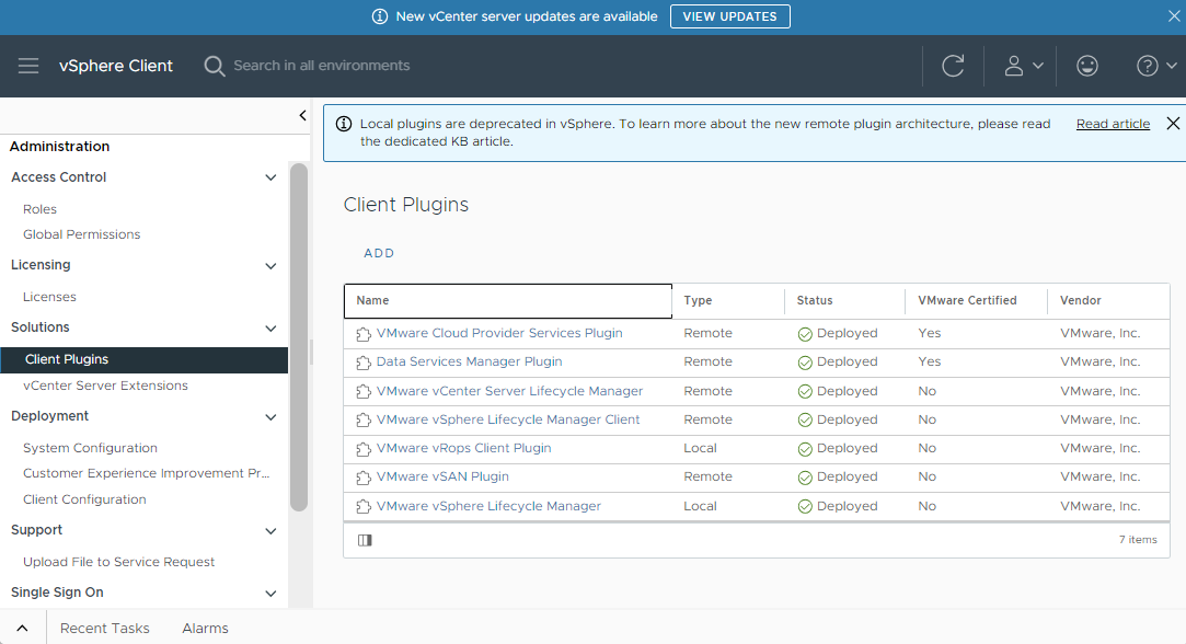 Data Services Manager Plugin on the Client Plugins page