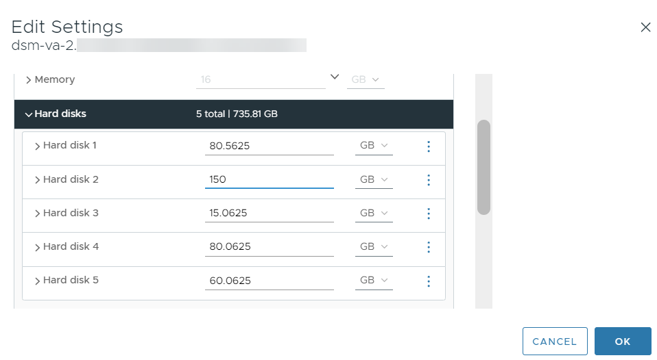 Edit Settings Page in the vSphere Client