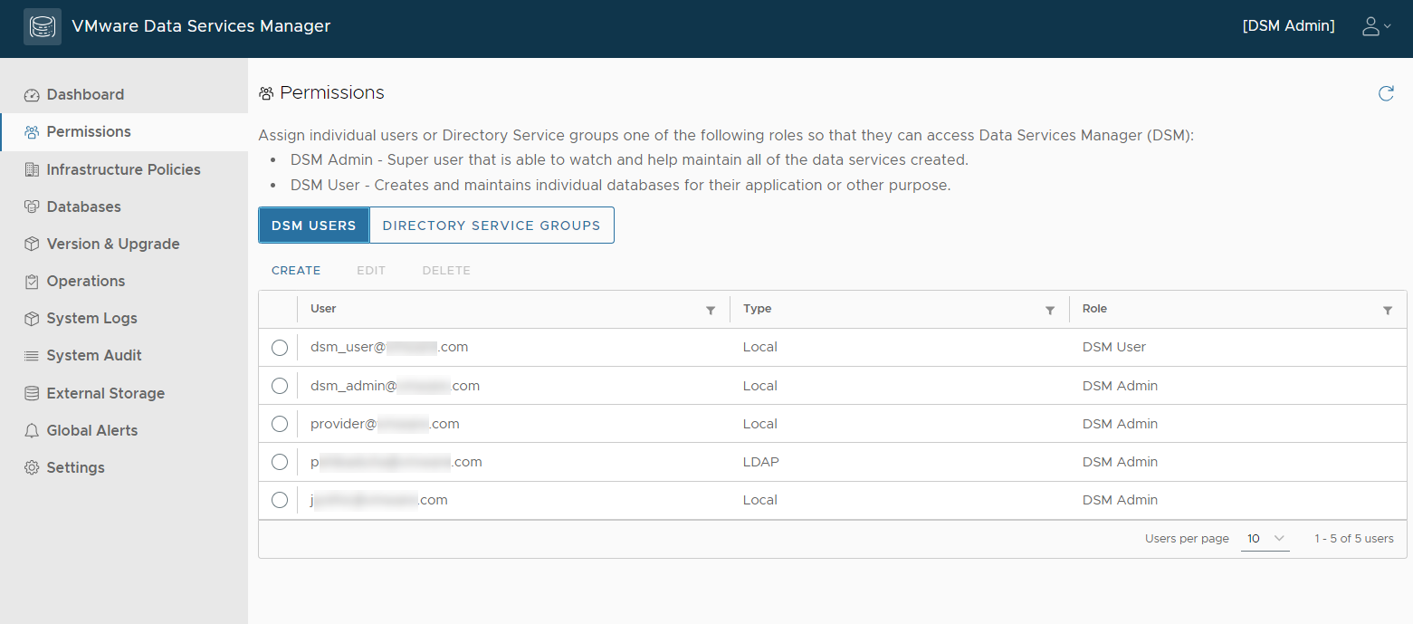 Users with LDAP as a user type in DSM console.