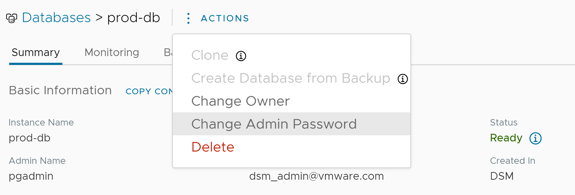 Change database administrator password.