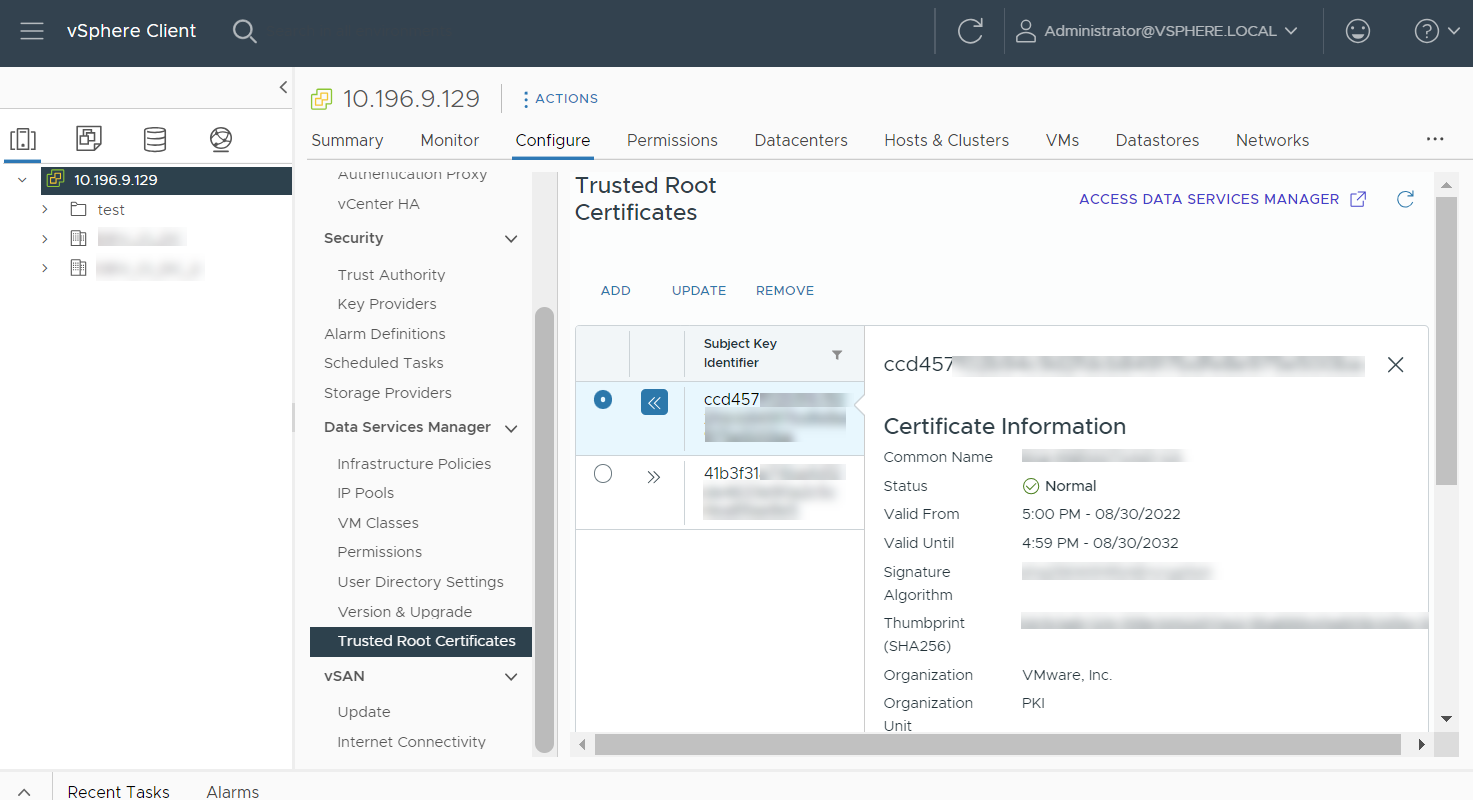 Add root certificate from the vSphere Client