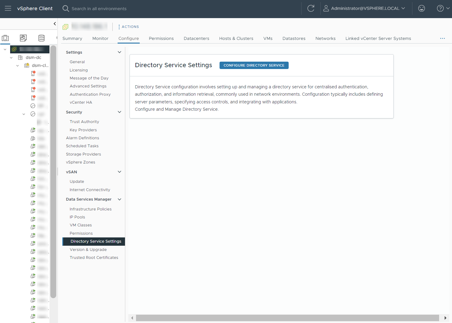 Configure Directory Services from the vSphere Client.