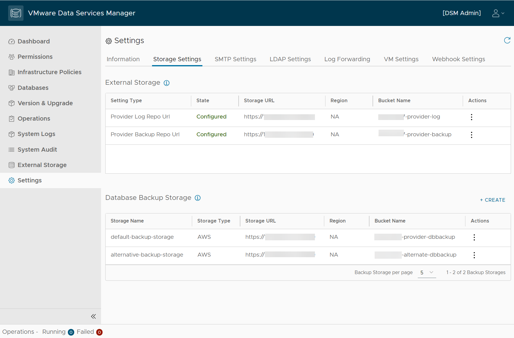 Configured Storage Settings